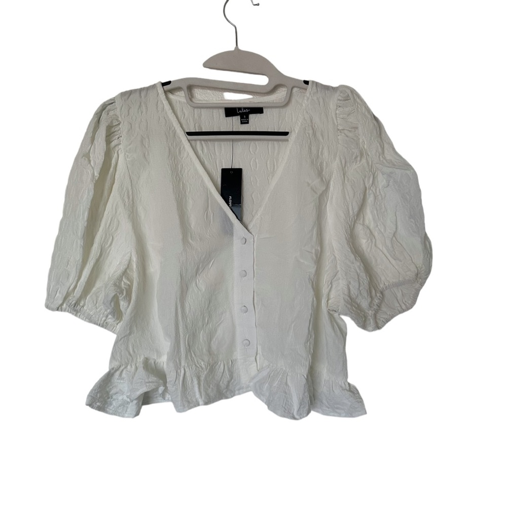 Lulus White Puff Sleeve Textured Blouse S Coastal Cottage‎ Feminine Chic